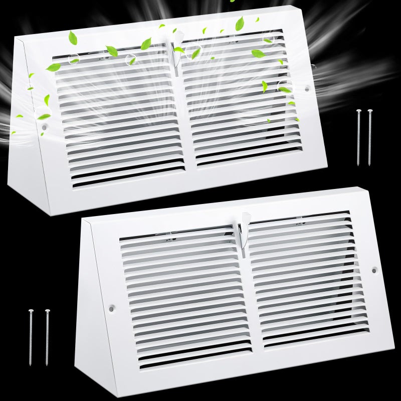 Yaocom 2 Pcs Baseboard Vent Covers with Damper Duct Opening: 12 x 6 Inches Duct Opening Size Steel Triangular Baseboard Return Air Grille with Damper Air Register Vent Cover Grill Diffuser Outer - Image 1